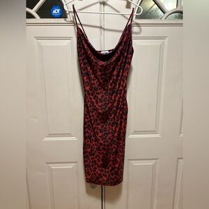 Iris Red and Black Leopard Print Midi Dress